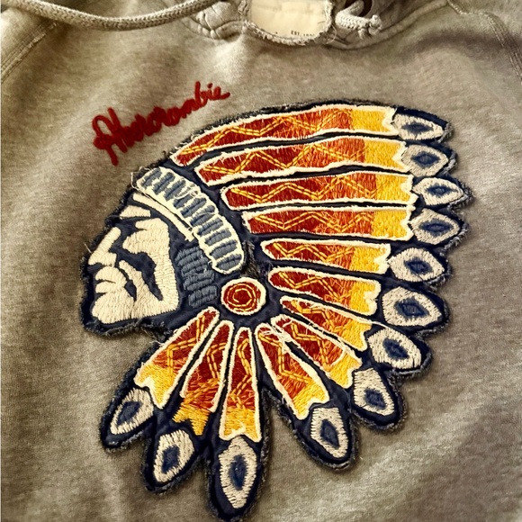 Abercrombie & Fitch Gray Hoodie with Colorful Indian Embroidery Y2K - Picture 3 of 8